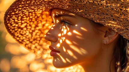 Woman in Straw Hat Golden Sunlight Portrait