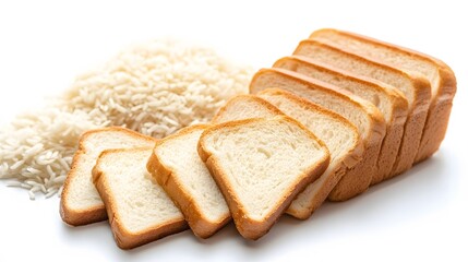 Sliced bread and a pile of uncooked rice