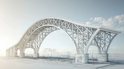 Fototapeta premium Modern Steel Bridge Architectural Design: Blueprint of Urban Infrastructure