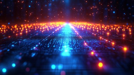 Obraz premium Futuristic Abstract Technology Landscape Digital City of Data and Blockchain Visualization