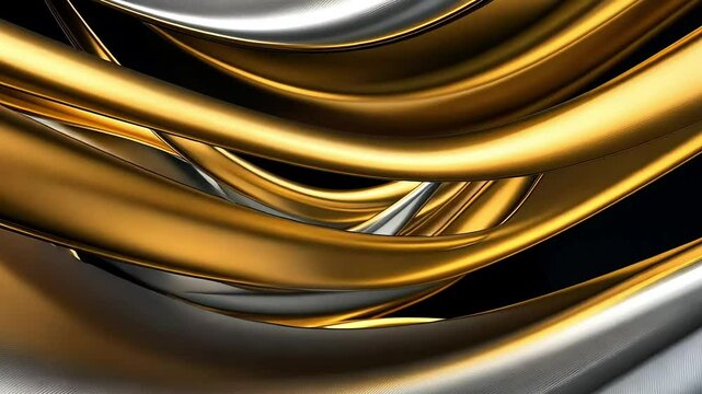 Luxurious gold and silver metallic waves in motion: fluid art background for elegant stock footage
