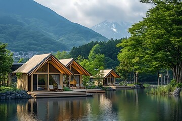 Fototapeta premium Mt. Fuji seen through the tent at Kawaguchiko lake, Japan