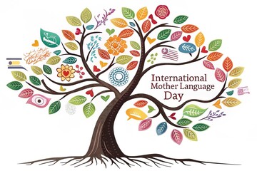 A colorful tree of languages symbolizing International Mother Language Day.