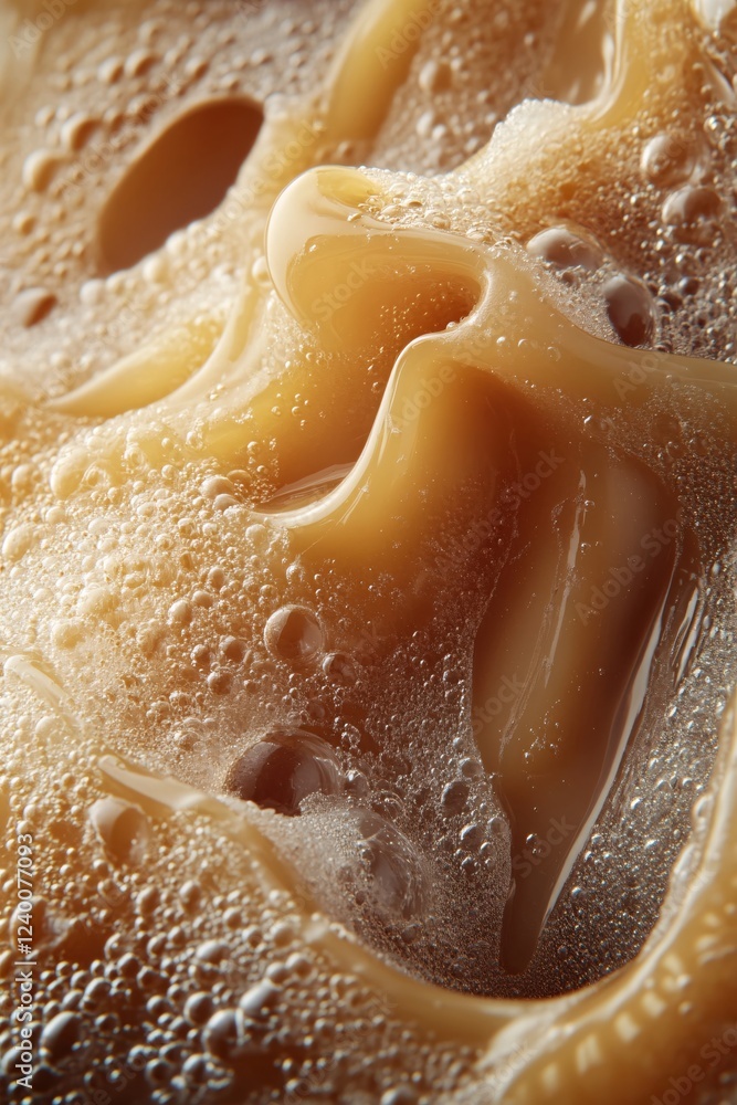 Poster abstract close up of creamy coffee with bubbles creating a textured and dynamic surface