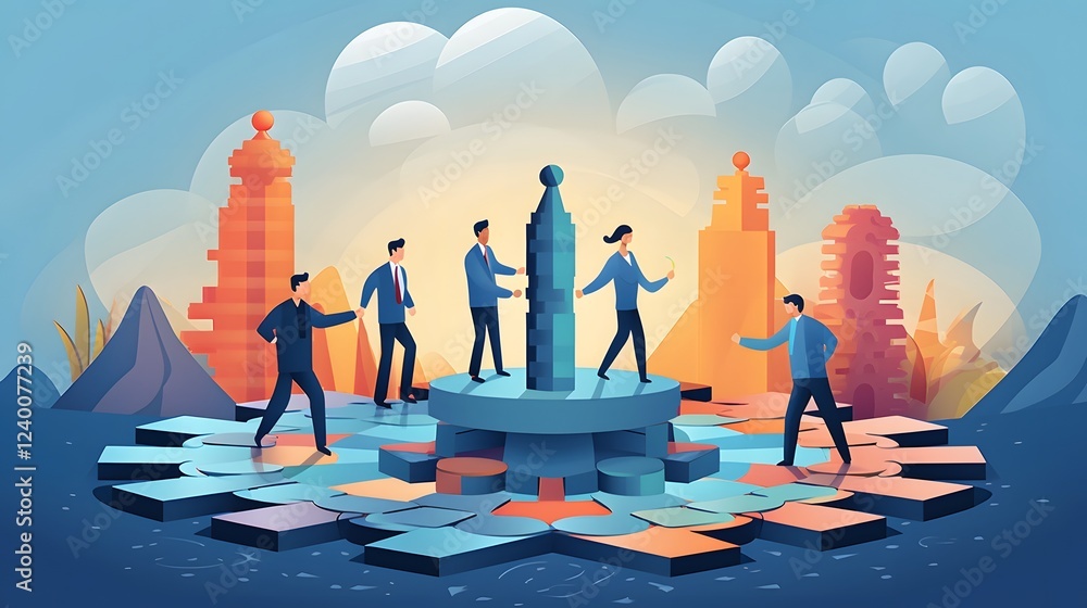 Aufkleber professionals from a business organization collaborating and using a collaborative software tool for