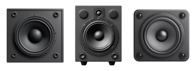 Set of flat speaker isolated on transparent background, cut out