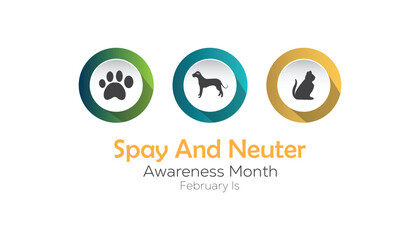 February is Spay and Neuter awareness Month. Vector template Design for banner, greeting card, poster, prints, social media post ,flyer , T shirt with background.