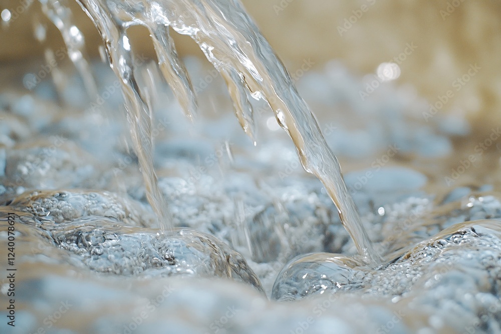 Poster flowing water cascading down into a pool creating a tranquil and refreshing natural scene