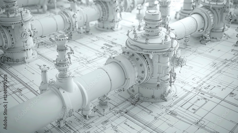 Aufkleber industrial pipeline system: 3d model and blueprint design. advanced engineering technology for power