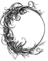Ornate circular frame with floral and leaf designs.