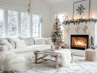 Fototapeta premium Cozy Winter Living Room Decorated For Christmas