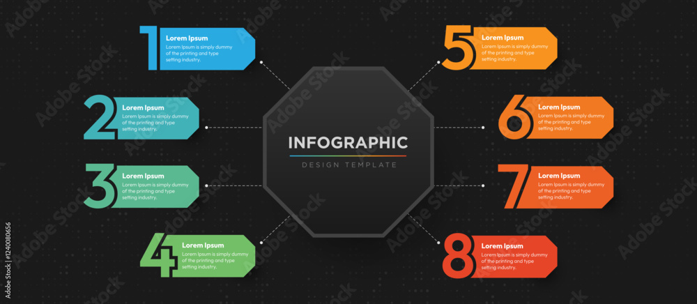 Poster infograph 8 step color element with octagon graphic chart diagram, business graph design. free vecto