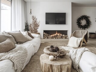 Cozy Winter Living Room Fireplace Decor