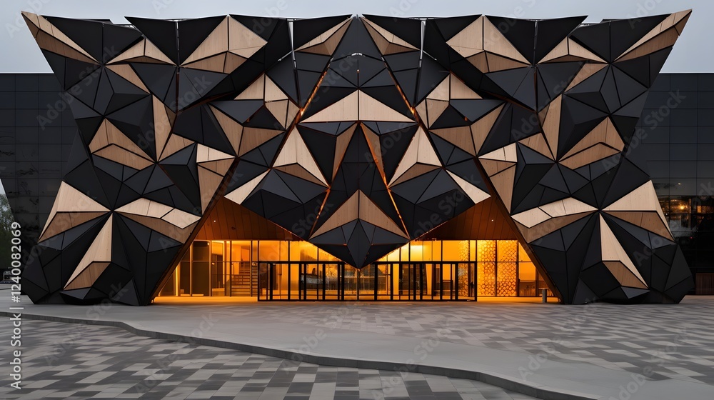 Poster striking architectural facade with geometric patterns and contrasting textures modern minimalist des