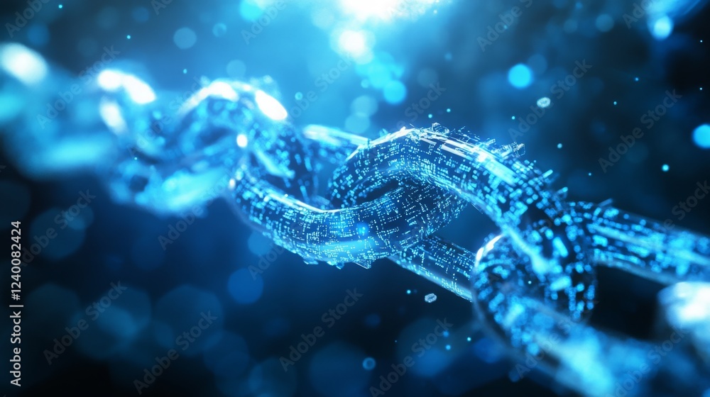 Aufkleber a shimmering blue chain link surrounded by particles, conveying strength and connection in a digital