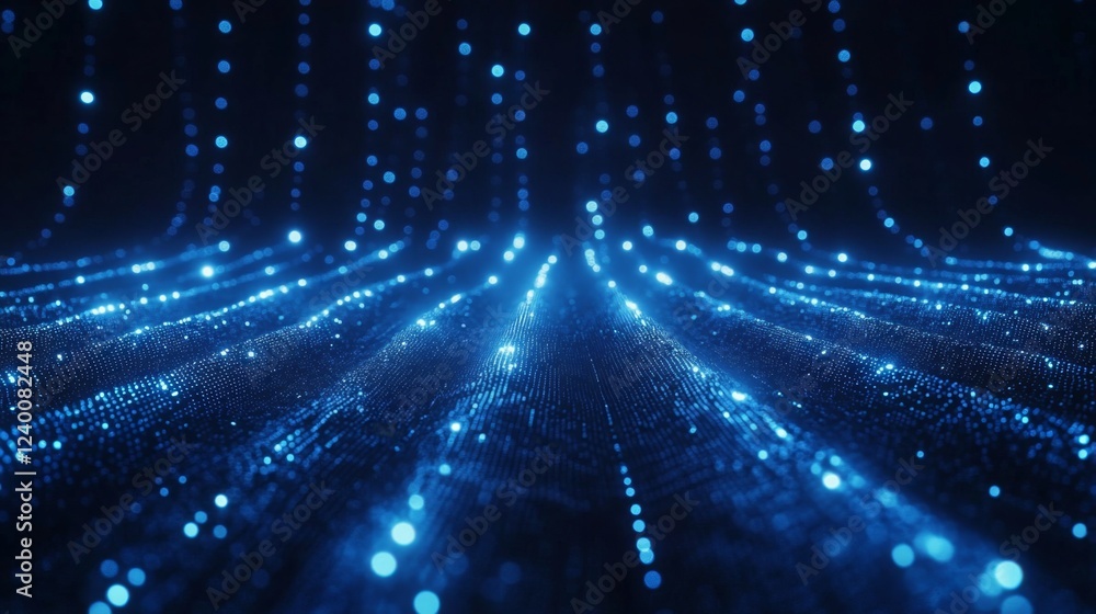 Leinwandbilder a mesmerizing view of shimmering blue lights cascading in a digital space, creating an illusion of d