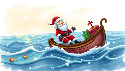 Naklejka premium Santa Claus to the Sea, hand-drawn digital illustration. isolated with white shades