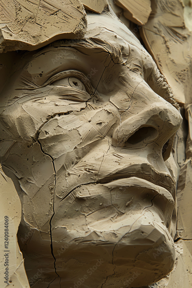 Poster create a unique perspective by sculpting a clay sculpture of abstract street art, showcasing deep ps