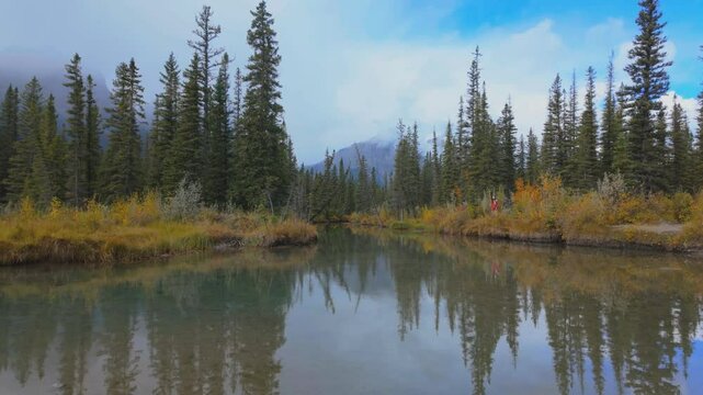 A view of the Three Sisters mountains from Canmore, canada