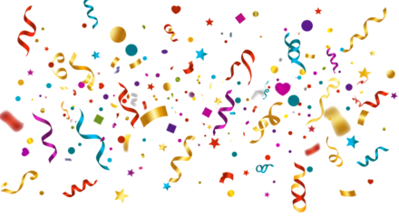 Festive Confetti and Ribbons Background for Celebrations isolated on white or transparent png background
