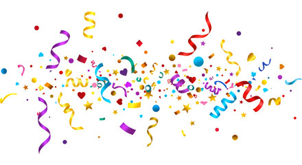 Colorful Confetti and Ribbons Celebrate a Joyful Occasion isolated on white or transparent png background