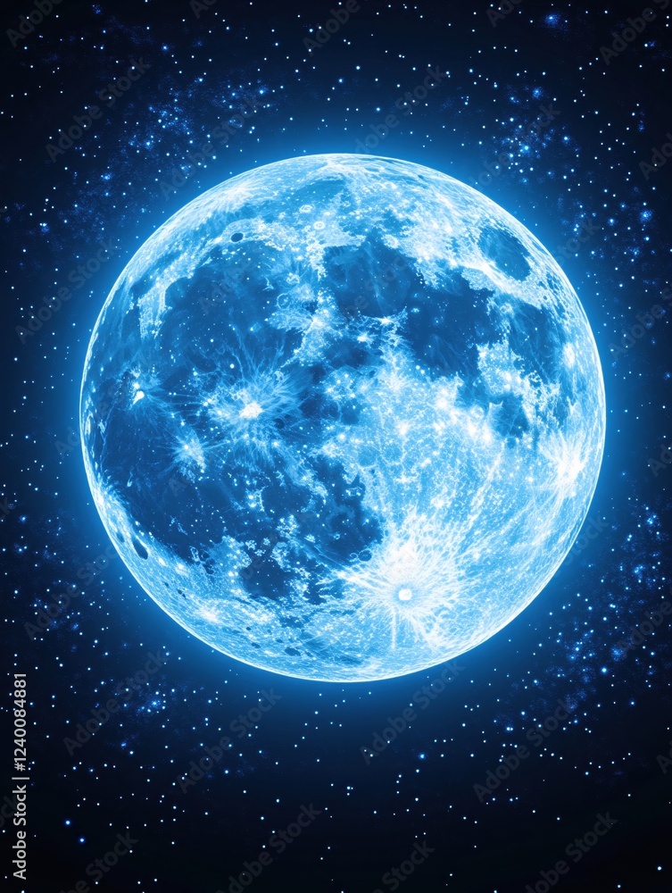 Poster full moon celestial glow in deep space with starry background creating a serene cosmic view