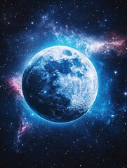 Fototapeta premium Ethereal moon in cosmic space with vibrant nebula and bright stars in a dark universe