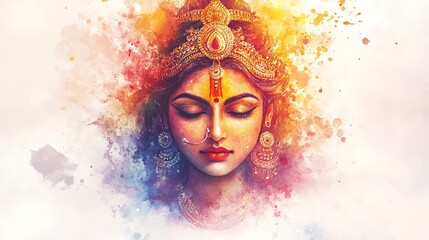 Happy Indian Religion Festival Maa Durga face Durga Pooja Navratri Banner Card Holding Design