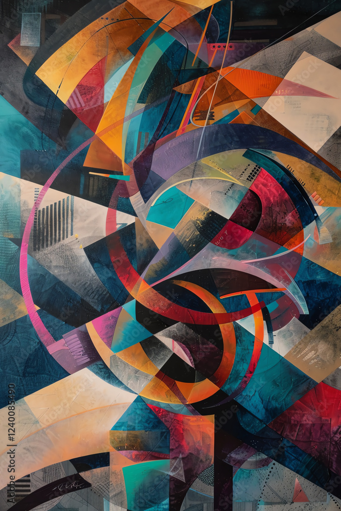 Poster explore the synergy of traditional oil painting techniques with a birds-eye view twist, merging abst