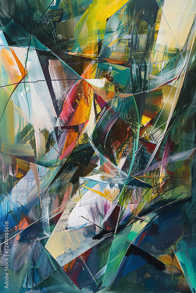 Poster explore the synergy of traditional oil painting techniques with a birds-eye view twist, merging abst