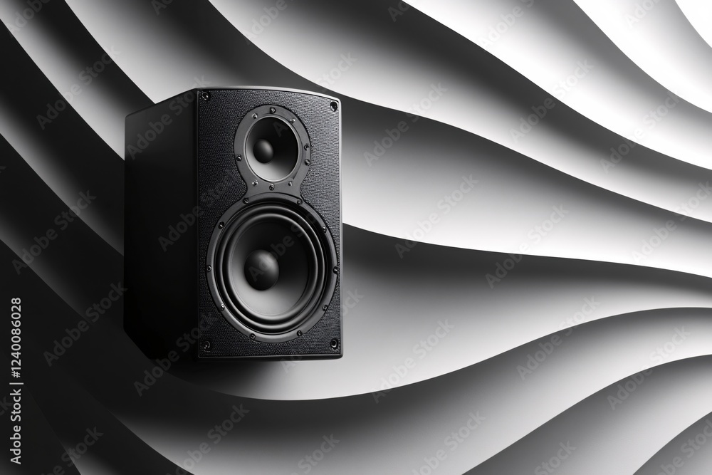 Aufkleber black speaker with textured surface against a modern abstract background with light and shadow