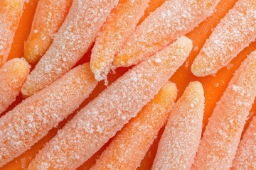 Frozen Baby Carrots Displaying Ice Crystals