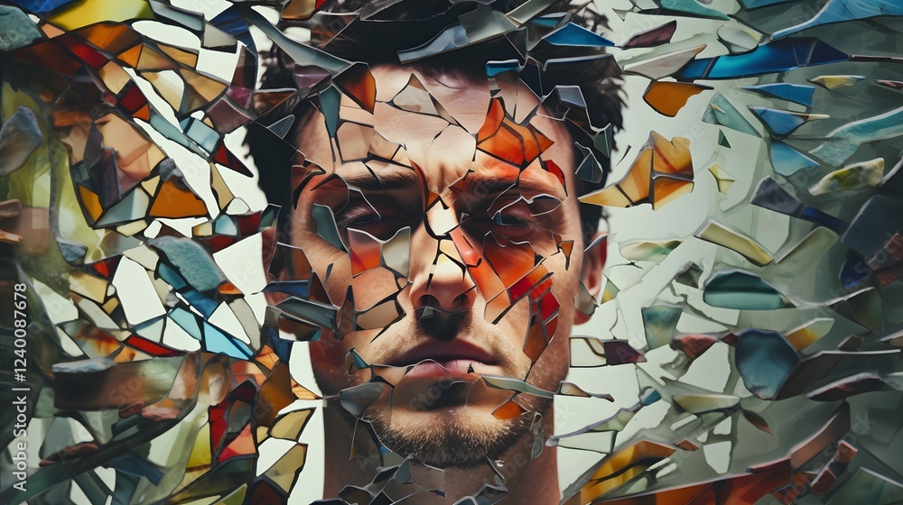 Poster fractured reflections of the contemplative mind a surreal representation of the fragmented psyche an