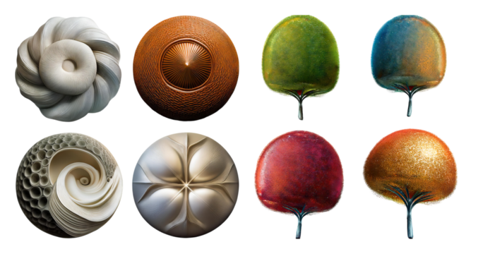 Abstract Shapes and Patterns Representing Nature and Geometry, isolated on transparent background