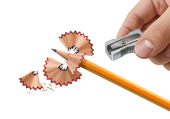 Sharpening a Pencil with a Pencil Sharpener isolated on white or transparent png background