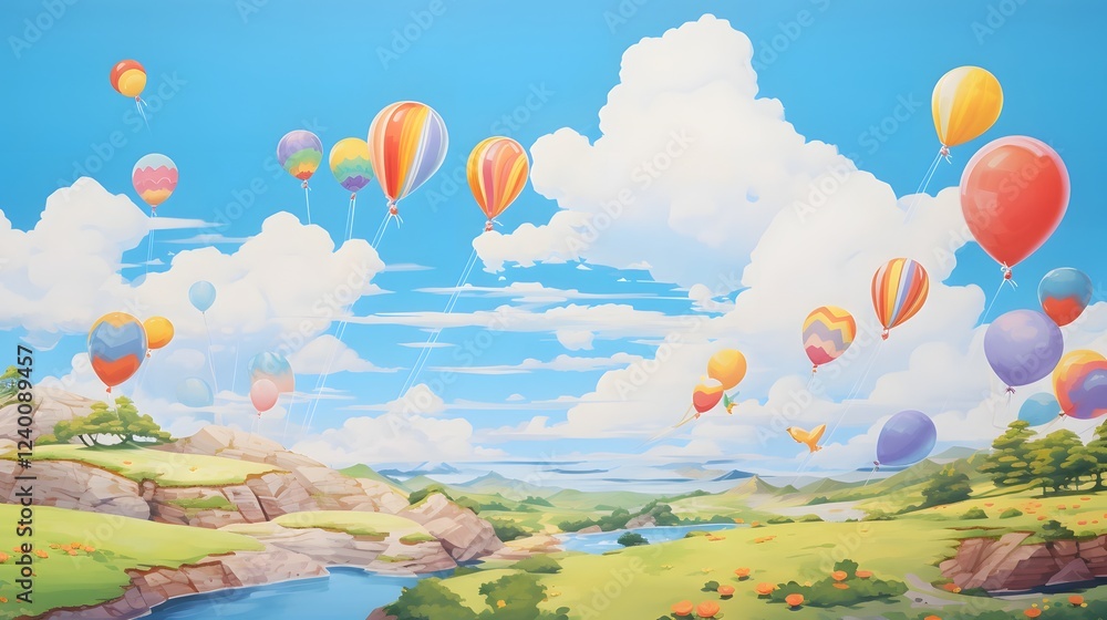 Aufkleber whimsical balloons floating effortlessly in a clear serene sky creating a dreamlike and carefree atm