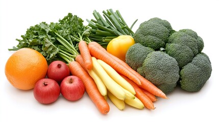 Vibrant still life of fresh fruits and vegetables, celebrating natural abundance and healthy living.
