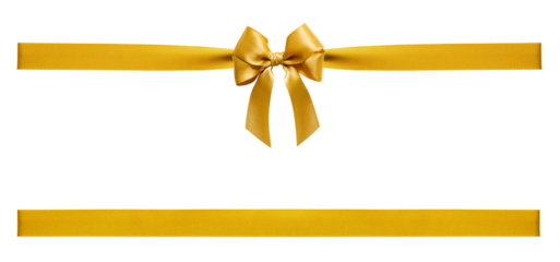 Beautiful luxurious tied ribbon bow in shiny golden silk,satin showing fabric delicate texture,for decoration gift card design in special holiday themes.realistic elements.not ai generated.