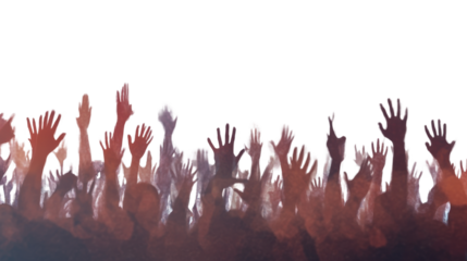 crowd of people celebrating with raising hands isolated on white background 