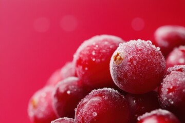 Frozen Cranberries Close Up Red Background