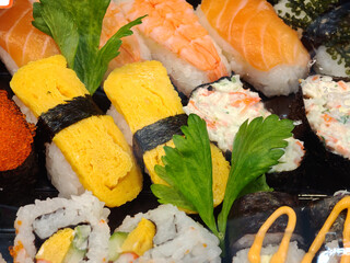 Colorfull sushi serving in restaurant