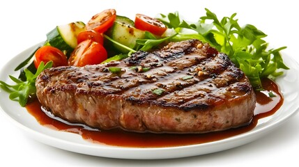 Grilled Steak Served with Fresh Vegetable Salad