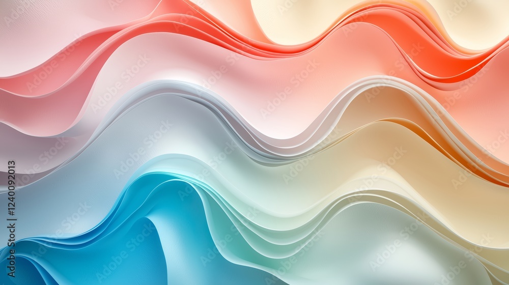 Poster fluid abstract waves of color in soft pastel tones and gradients