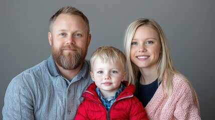Happy family portrait; studio; gray background; family love