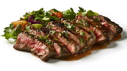 Grilled Steak Slices Served with Fresh Green Salad