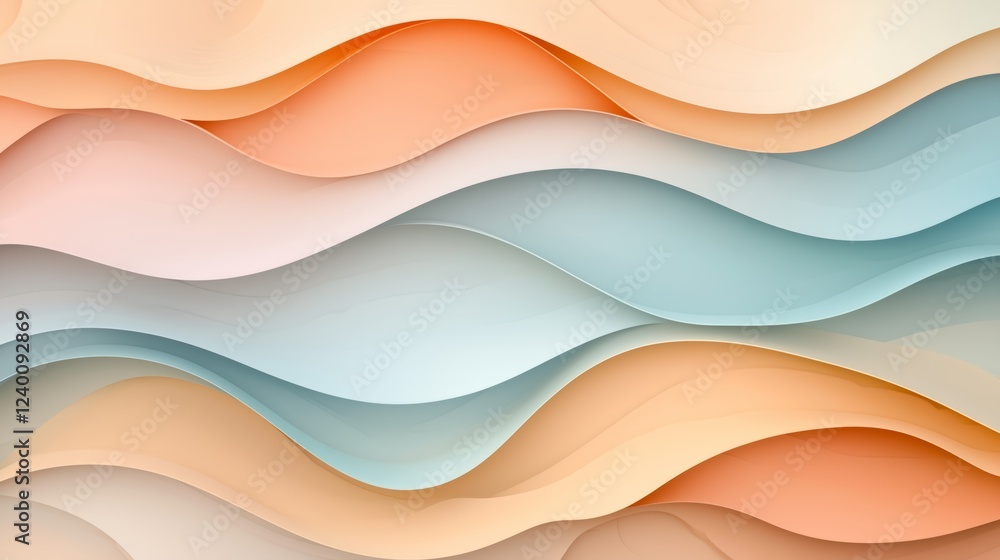 Poster abstract wave pattern in soft tones of peach and blue gradients