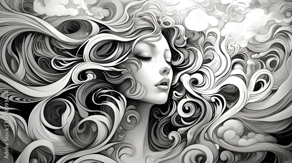 Poster powerful abstract image featuring swirling black and white patterns capturing the essence of a chaot
