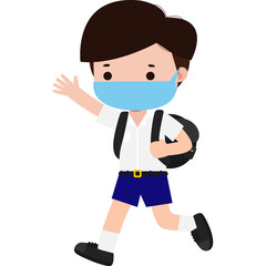 Cute Cartoon Thai student wearing face mask to protect against pm 2.5 dust Illustration flat style