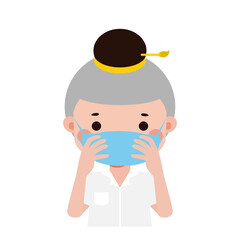 Cute Cartoon Thai student wearing face mask to protect against pm 2.5 dust Illustration flat style