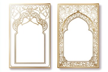 Golden Islamic Arch Frames, White Background, Design Templates (1)
